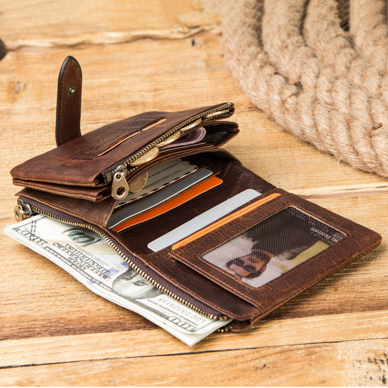 Men's Black Angel Swiping Crazy Horse Cowhide Men's Wallets