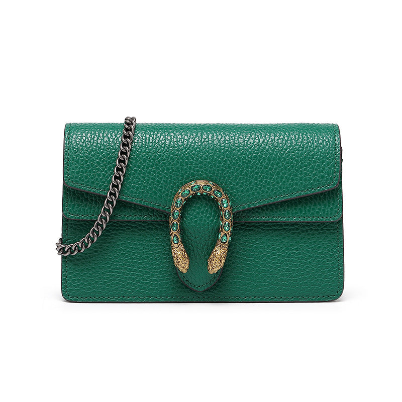 Women's Summer Green Trendy Mini Chain Genuine Bags