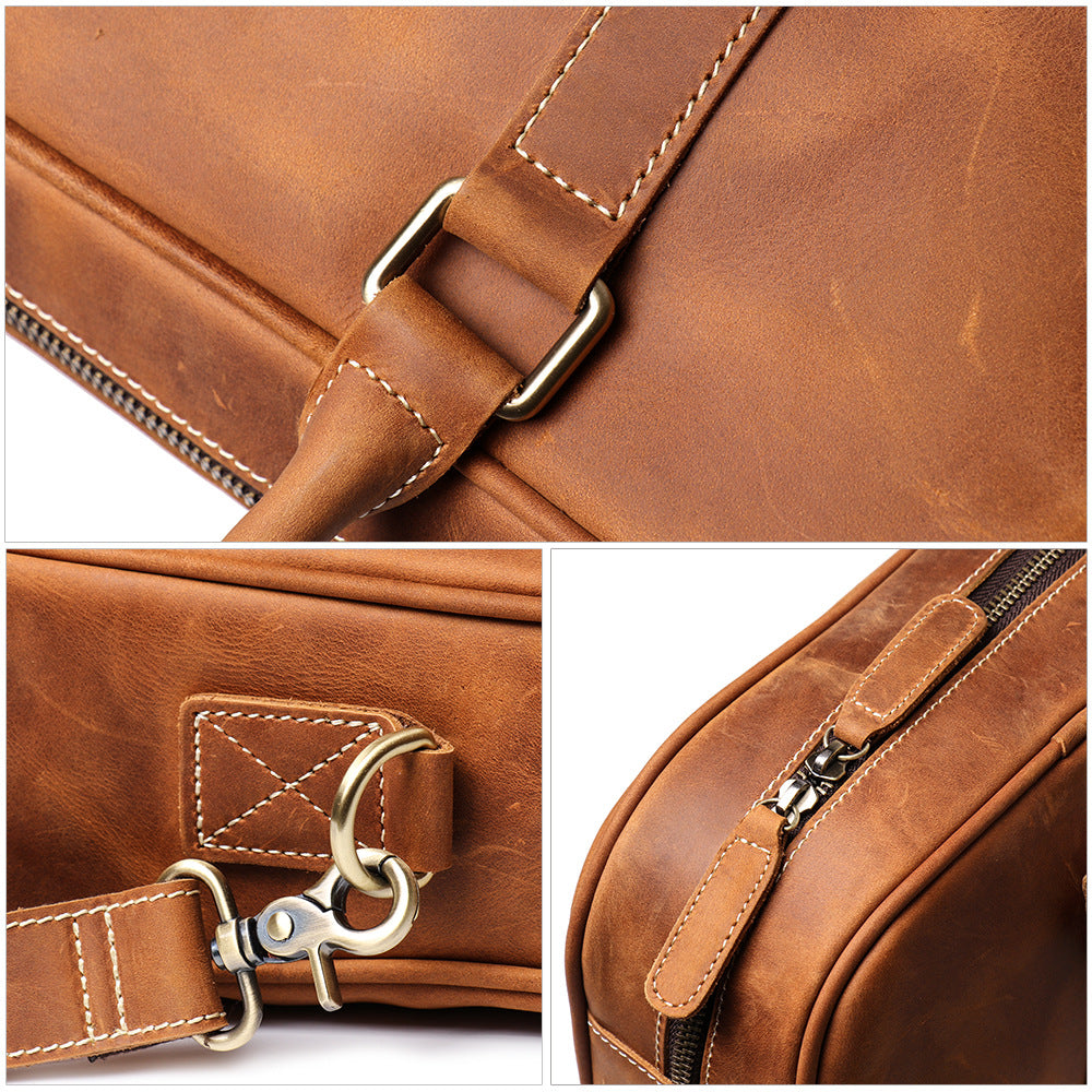Men's Leather Portable Crazy Horse Large Capacity Men's Handbags