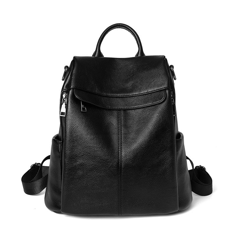 Women's Soft Leather Korean Simple Fashion Large Backpacks