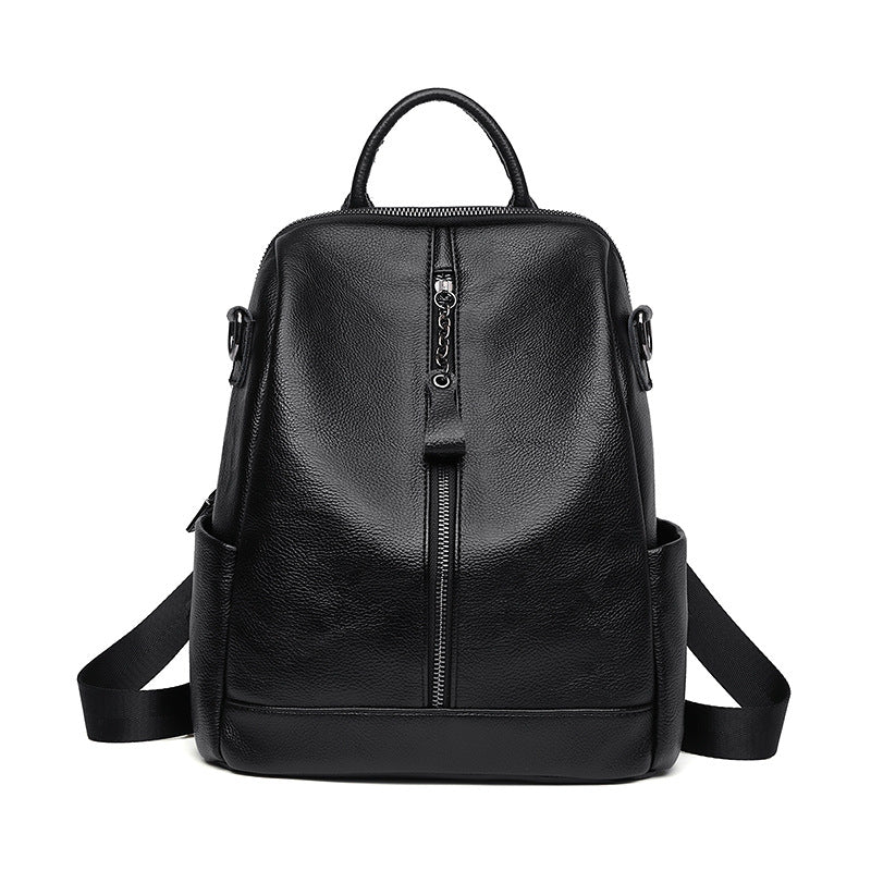 Women's Soft Leather Korean Simple Fashion Large Backpacks