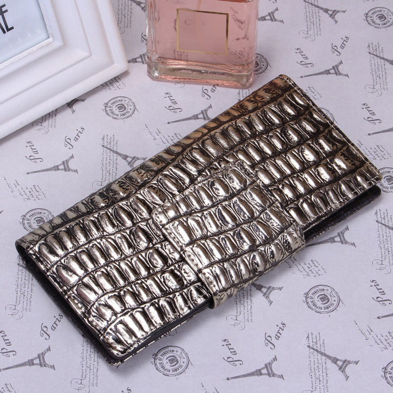 Women's Korean Genuine Leather Crocodile Pattern Snake Mid-length Ladies Wallets