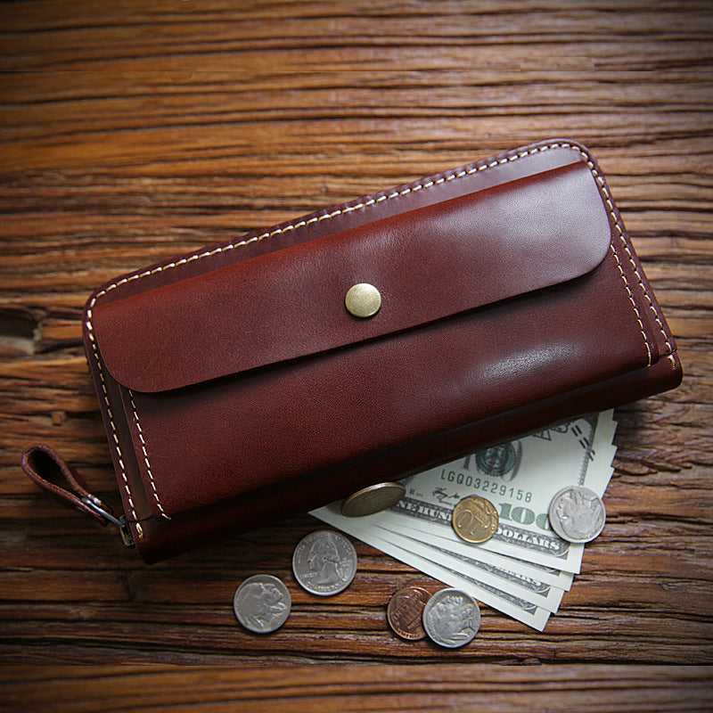 Men's First Layer Cowhide Long Genuine Leather Zipper Men's Wallets