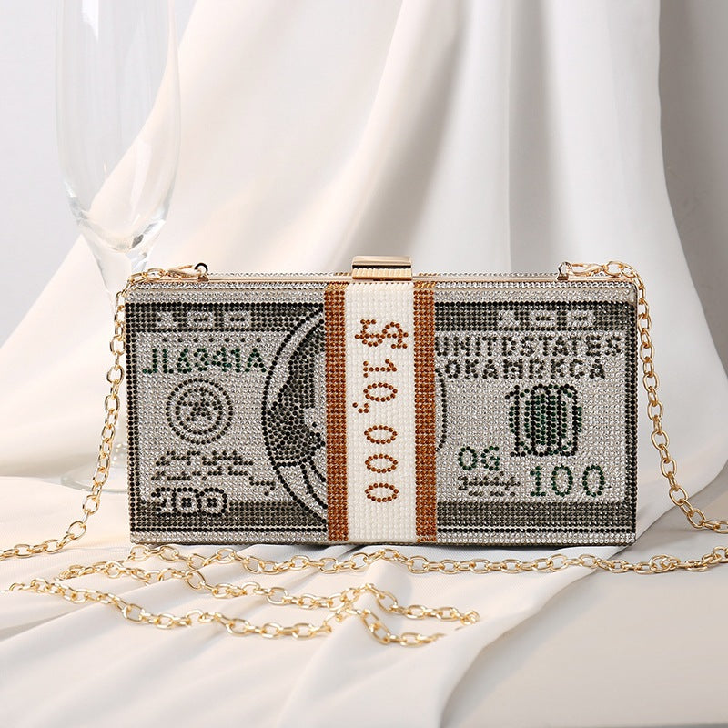 Dinner Rhinestone Dollar Pink Clutch Banquet Evening Bags