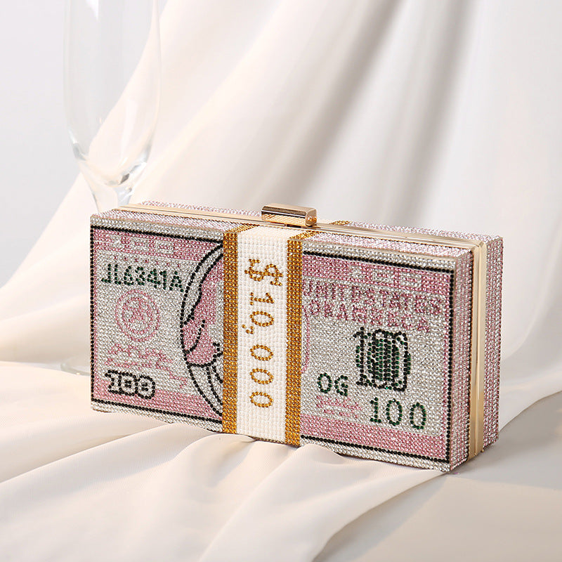 Dinner Rhinestone Dollar Pink Clutch Banquet Evening Bags