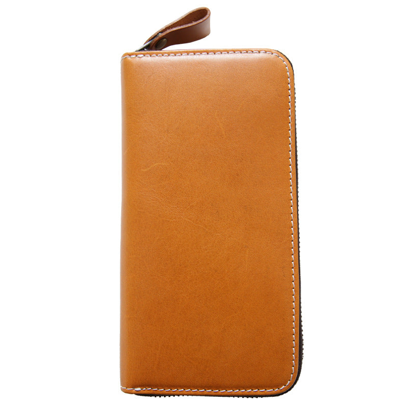 Men's Tanned Long Genuine Leather Zipper First Layer Men's Wallets
