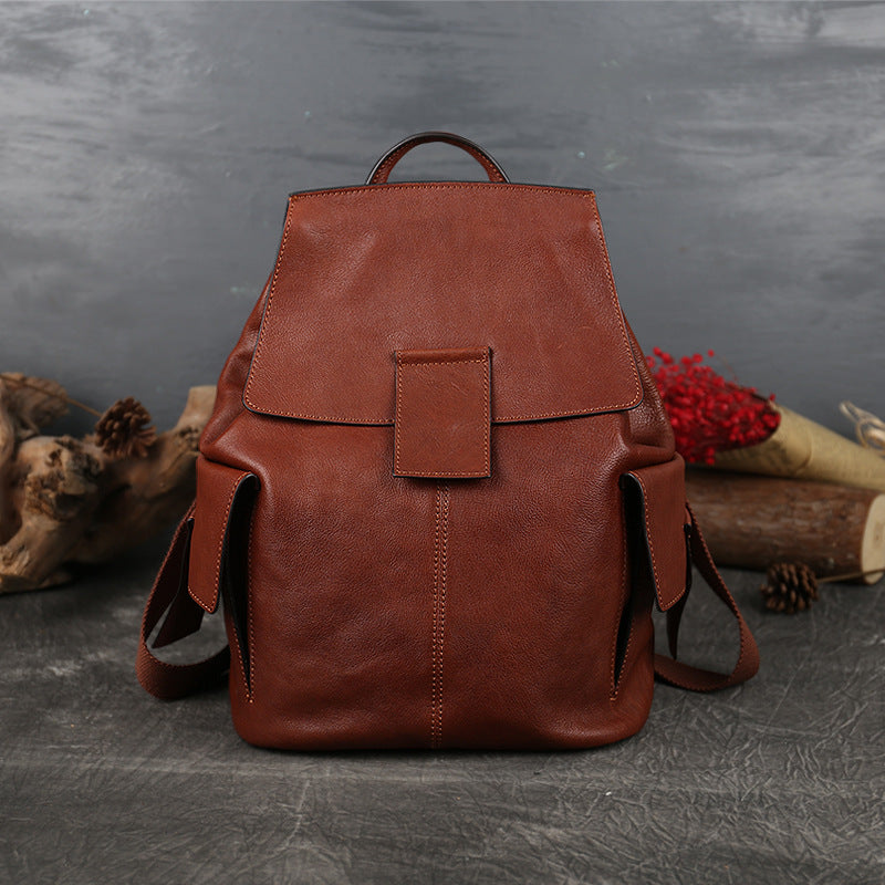 Women's Retro National Style Genuine Leather First Backpacks