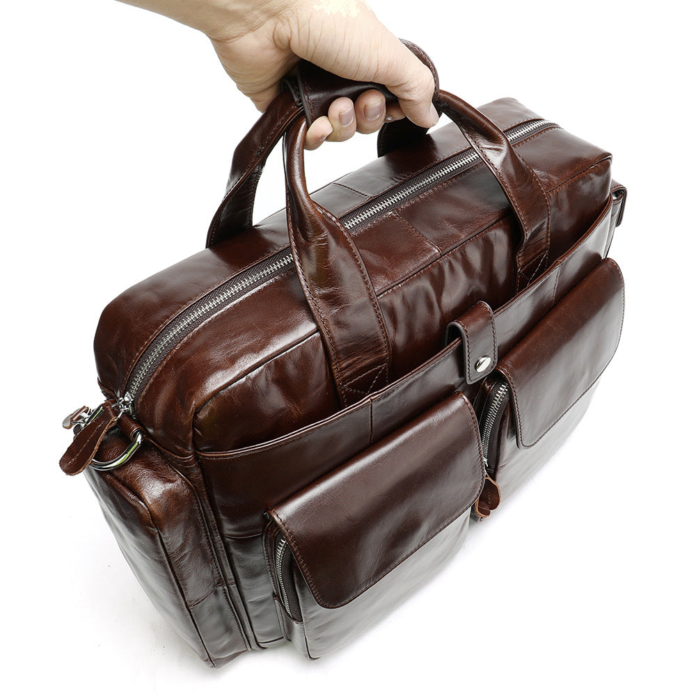 Men's Genuine Leather Business Large Capacity Oil Men's Handbags