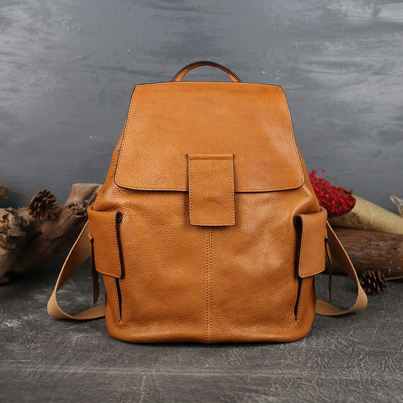 Women's Retro National Style Genuine Leather First Backpacks