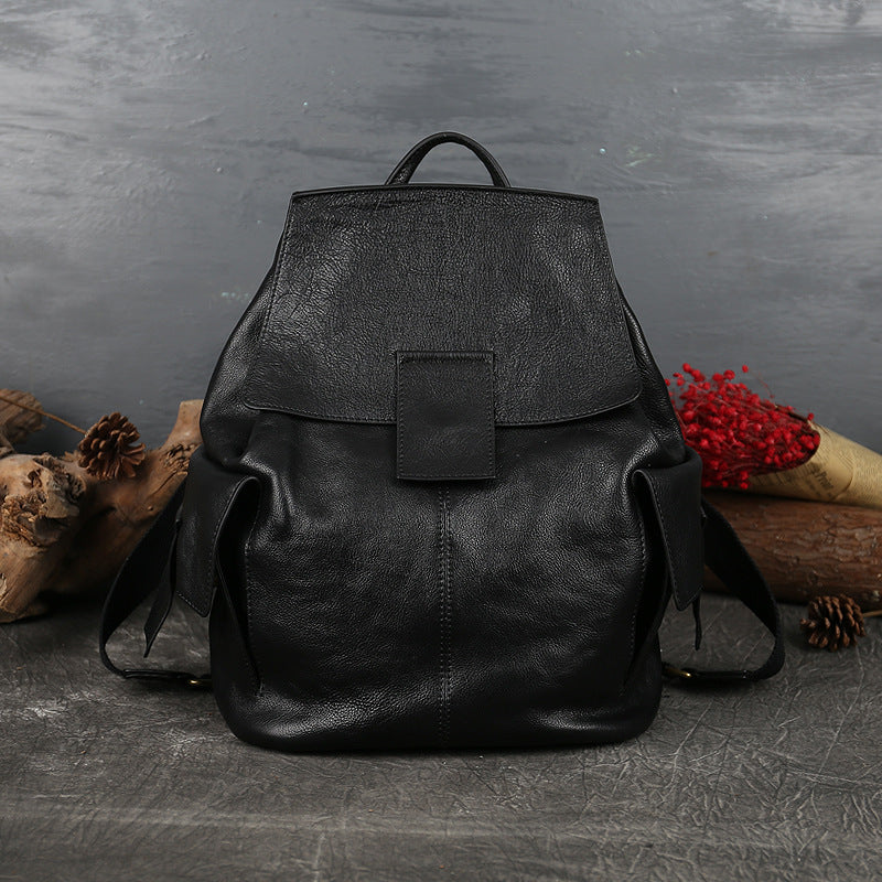 Women's Retro National Style Genuine Leather First Backpacks