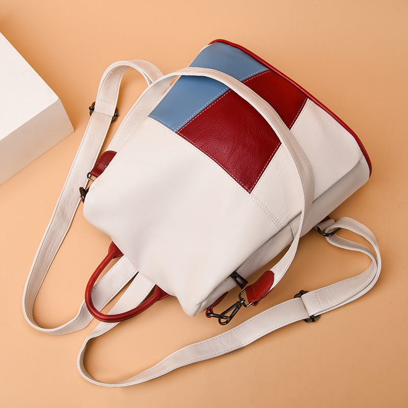 Women's White Western Style Genuine Leather Fashionable Backpacks