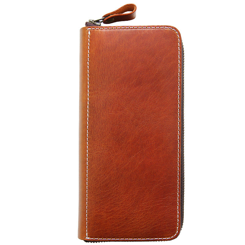 Women's & Men's Handmade Retro Long Genuine Leather Zipper First Layer Men's Wallets