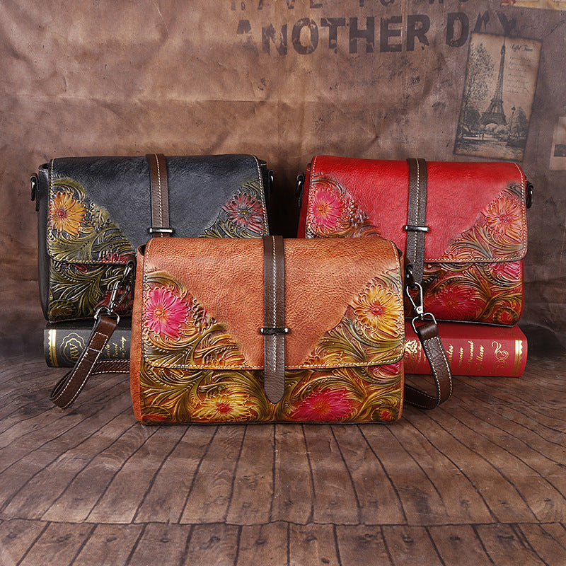 Summer First Layer Cowhide One Embossing Shoulder Bags