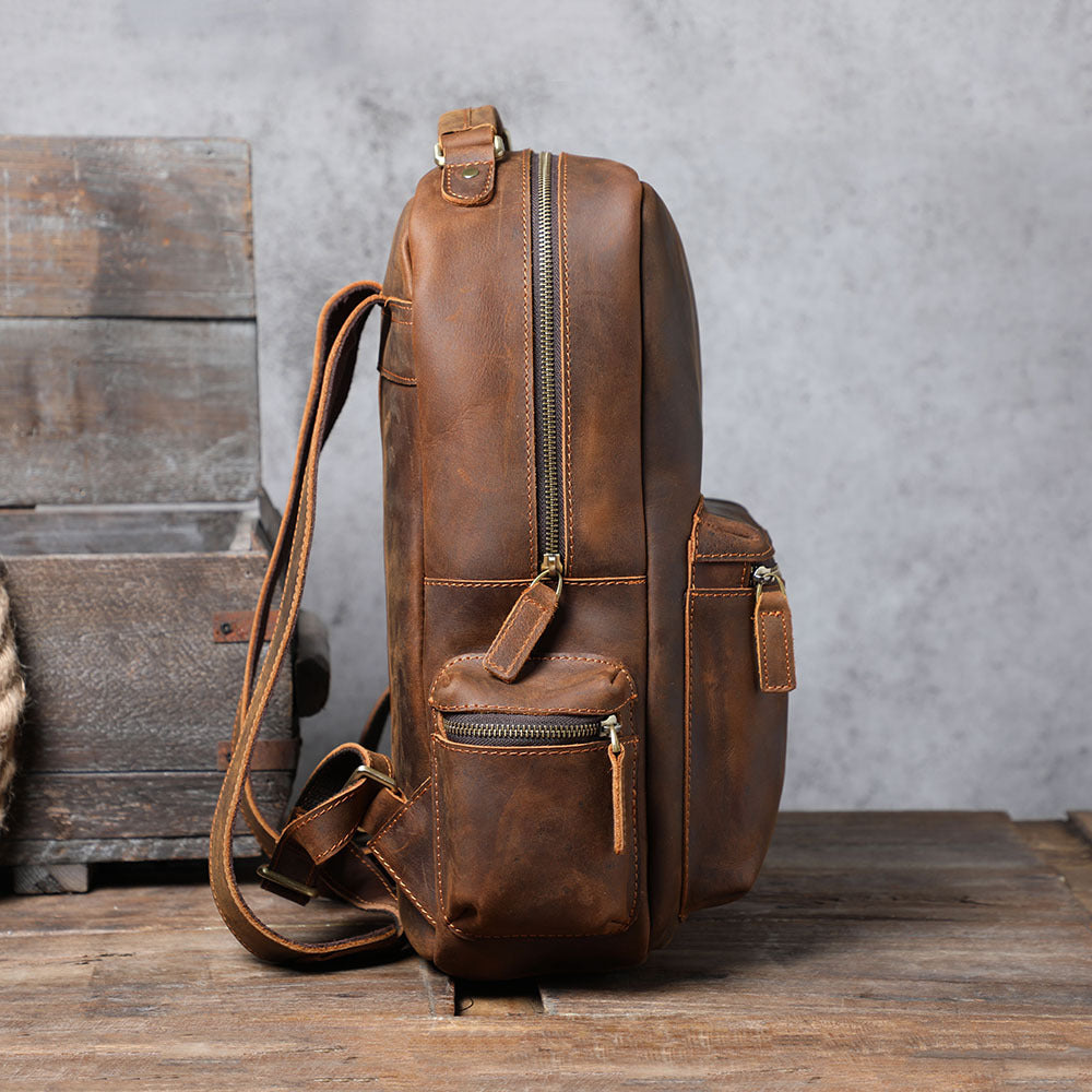 Men's Retro Crazy Horse Leather Handmade Large Backpacks