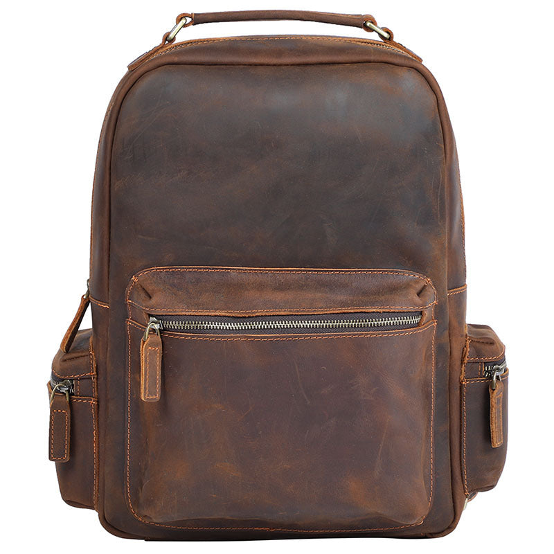 Men's Retro Crazy Horse Leather Handmade Large Backpacks