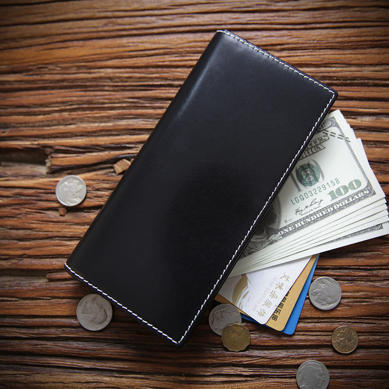 Men's Handmade Retro Long Zipper Leather First Men's Wallets