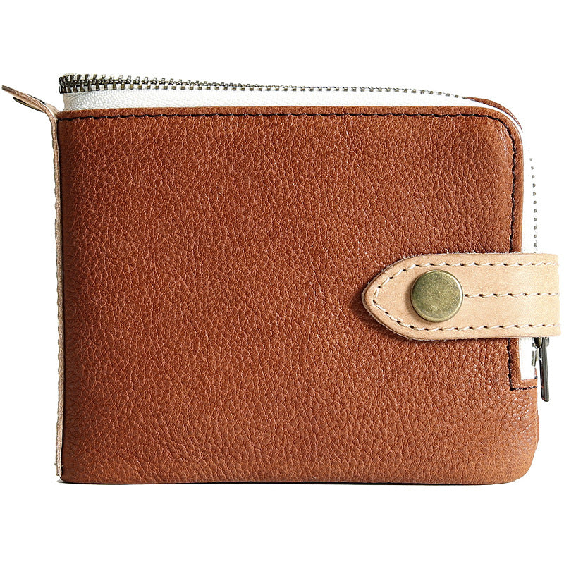 Men's Handmade Retro First Layer Cowhide Short Zipper Men's Wallets