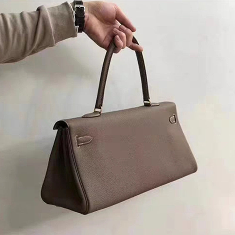 Women's Kelly Litchi Pattern Top Layer Leather Portable Handbags