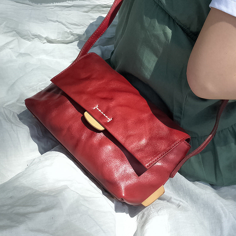 Women's Vegetable Tanned Tanning Handmade Vintage Leather Crossbody Bags