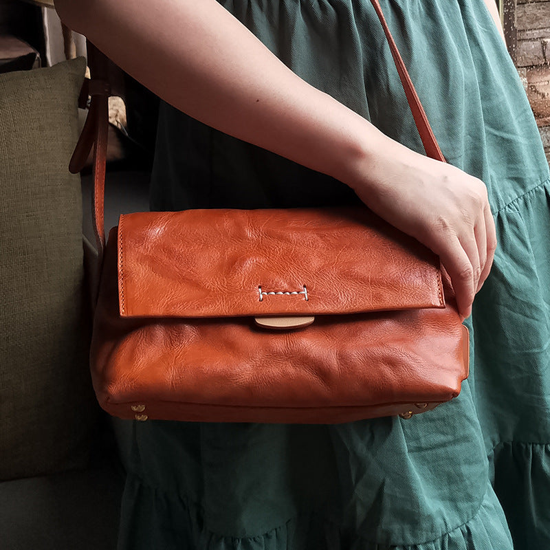 Women's Vegetable Tanned Tanning Handmade Vintage Leather Crossbody Bags