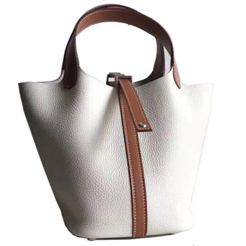 Litchi Grain Cowhide Vegetable Basket Fashion One Handbags