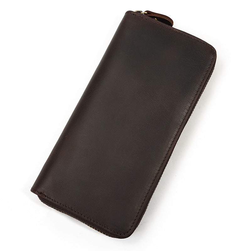 Horse Leather Long Retro Embossing Zipper With Hand Men's Wallets