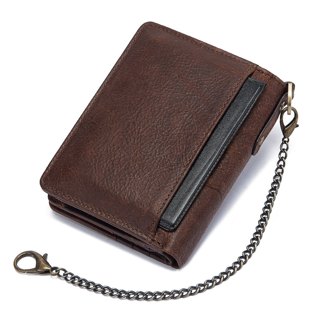 Men's Crazy Horse Zip Cowhide Genuine Leather Buckle