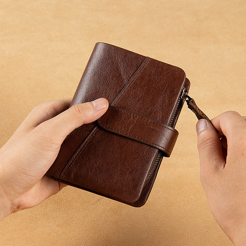 Men's Retro Short First Layer Cowhide Swiping Large Capacity Men's Wallets