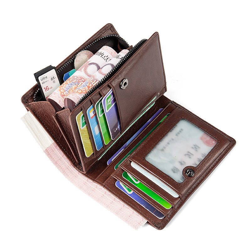 Short First Layer Cowhide Large Capacity Men's Wallets