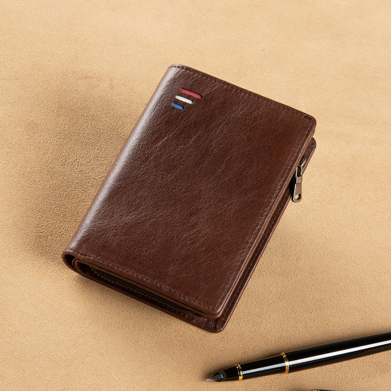 Short First Layer Cowhide Large Capacity Men's Wallets