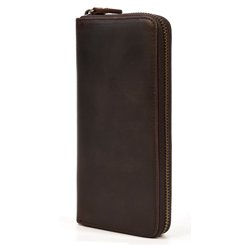 Crazy Horse Leather Long Retro Embossing Men's Wallets