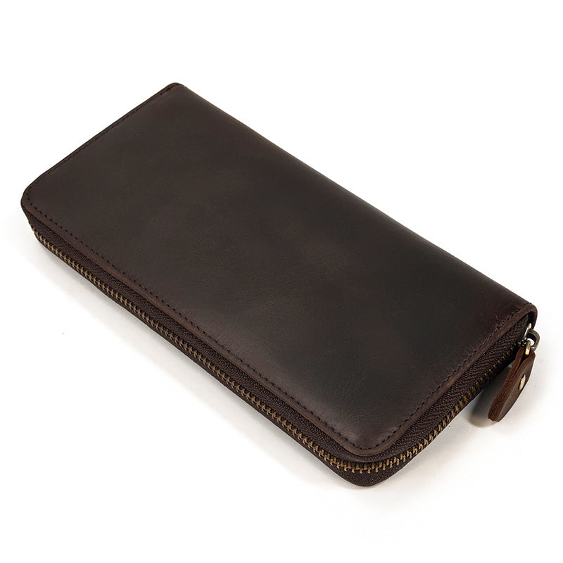 Crazy Horse Leather Long Retro Embossing Men's Wallets