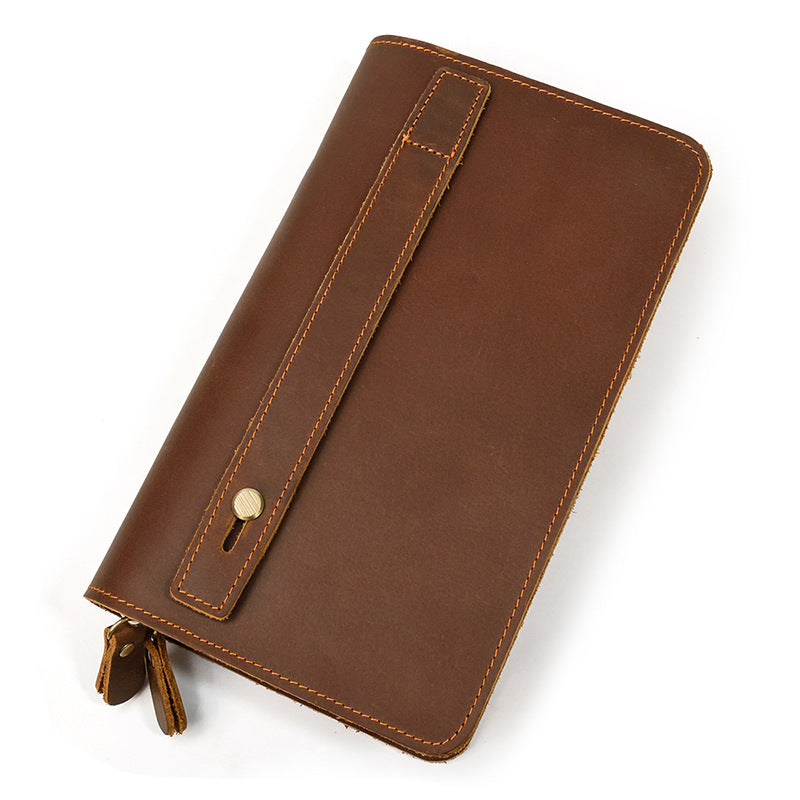 Men's Vintage Crazy Horse Leather Double Layer Zipper Multiple Men's Wallets