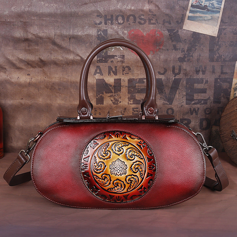 Women's Vintage Leather Embossed Vegetable Tanned Hand-rub Crossbody Bags