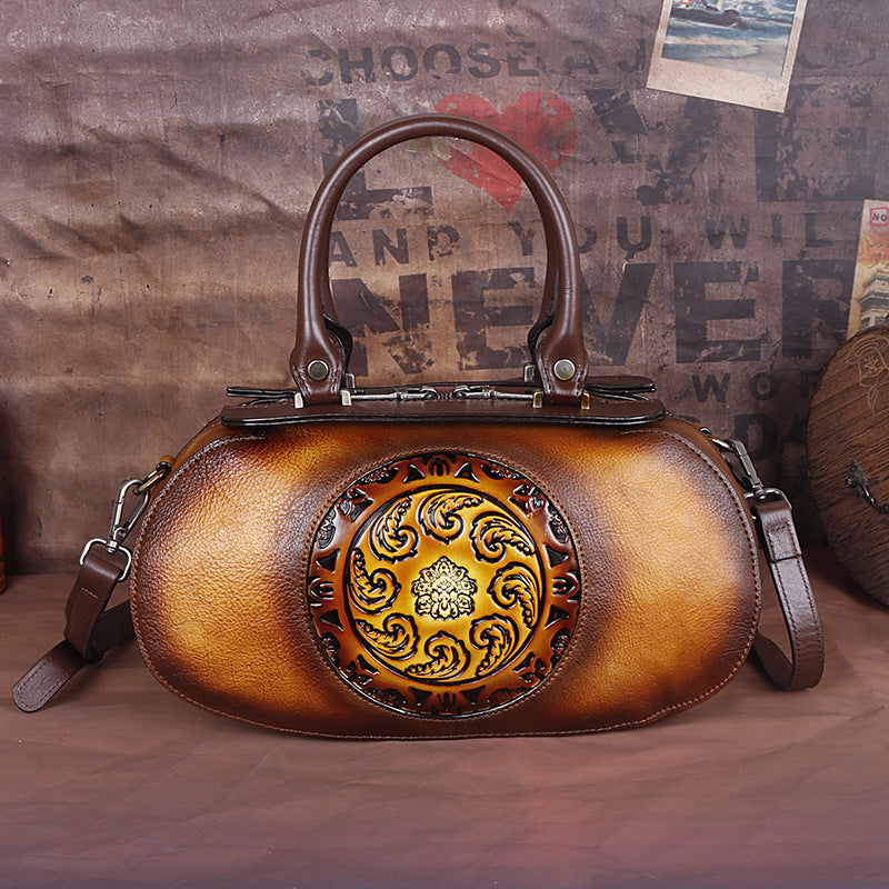 Women's Vintage Leather Embossed Vegetable Tanned Hand-rub Crossbody Bags