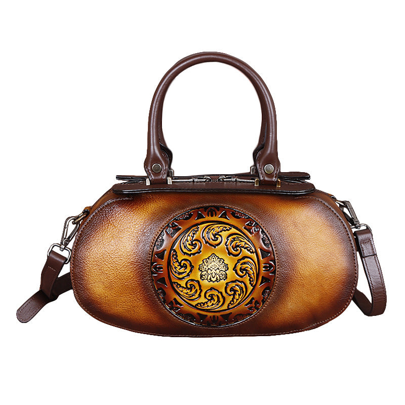 Women's Vintage Leather Embossed Vegetable Tanned Hand-rub Crossbody Bags