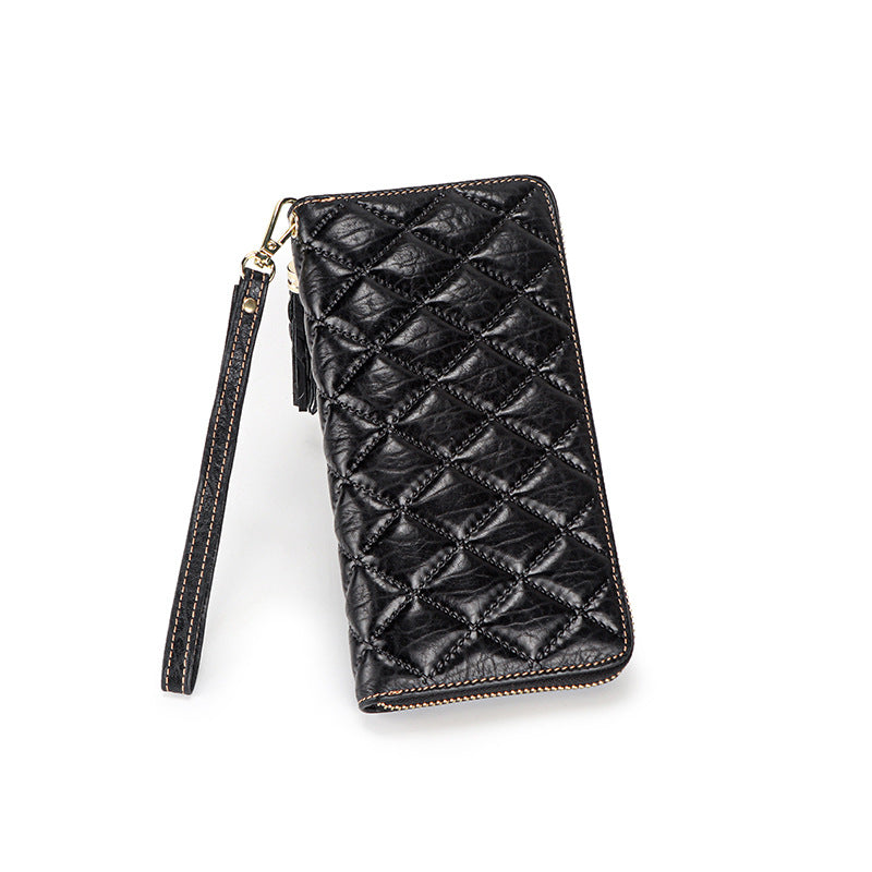 Women's Genuine Leather First Layer Cowhide Clutch Diamond Ladies Wallets