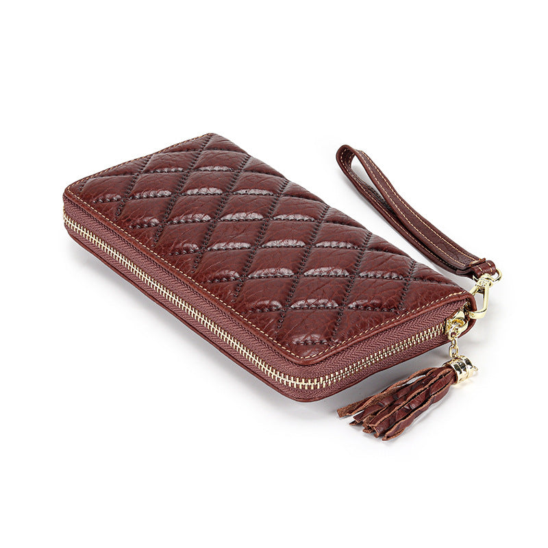 Women's Genuine Leather First Layer Cowhide Clutch Diamond Ladies Wallets