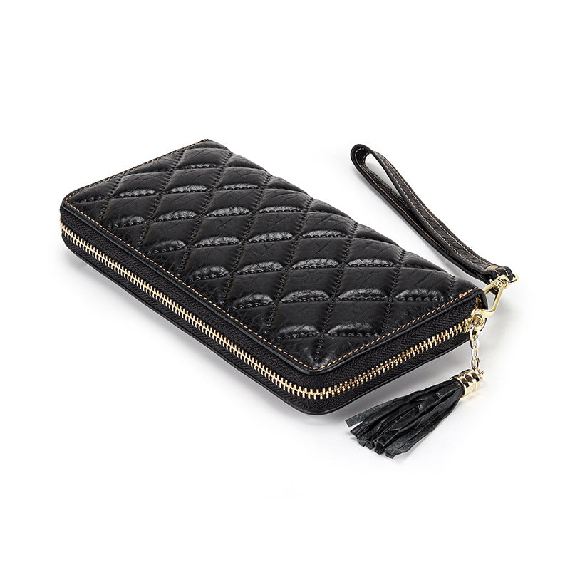 Women's Genuine Leather First Layer Cowhide Clutch Diamond Ladies Wallets