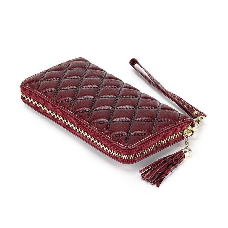 Women's Genuine Leather First Layer Cowhide Clutch Diamond Ladies Wallets