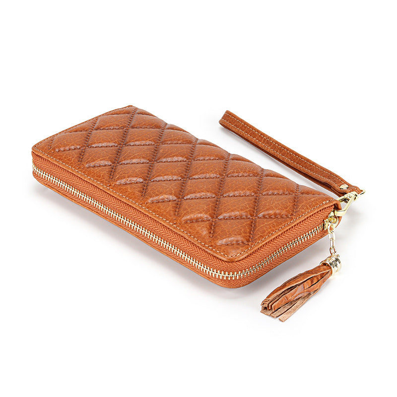 Women's Genuine Leather First Layer Cowhide Clutch Diamond Ladies Wallets