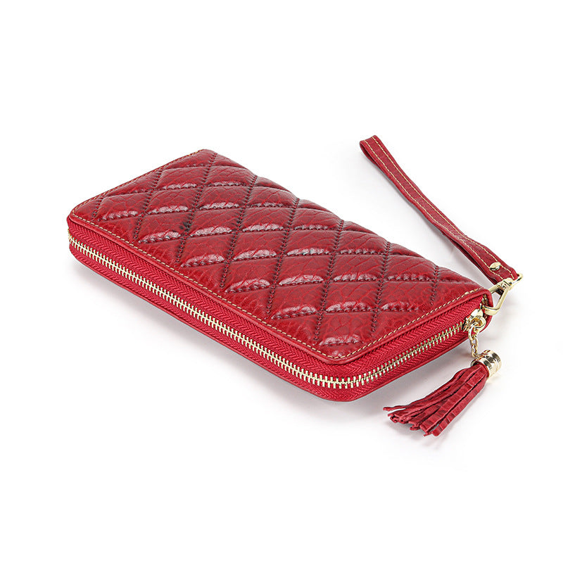Women's Genuine Leather First Layer Cowhide Clutch Diamond Ladies Wallets