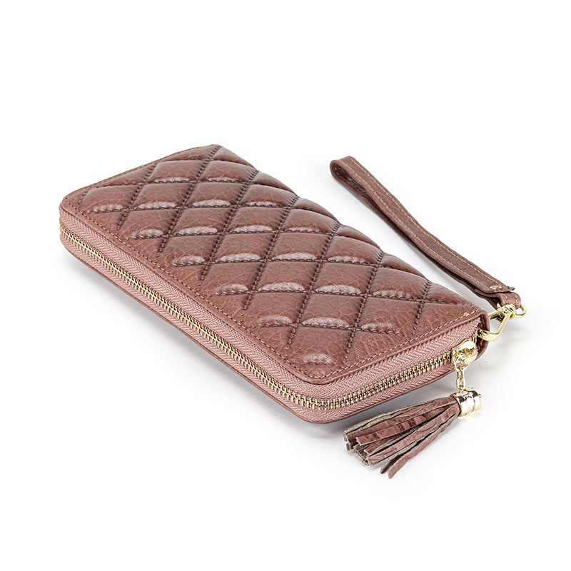 Women's Genuine Leather First Layer Cowhide Clutch Diamond Ladies Wallets