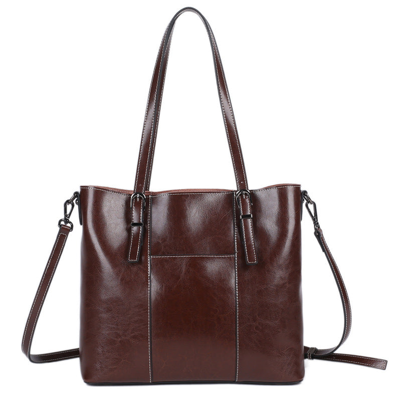Women's Korean Style Genuine Leather Oil Wax Shoulder Bags