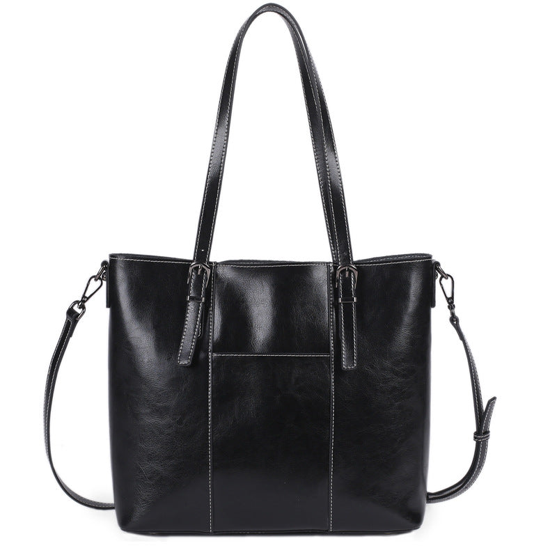 Women's Korean Style Genuine Leather Oil Wax Shoulder Bags