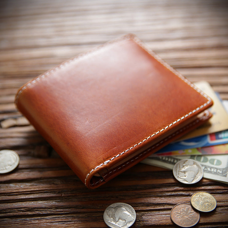Men's Handmade Retro Short Genuine Leather Simple First Layer Men's Wallets