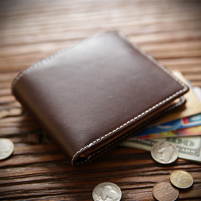 Men's Handmade Retro Short Genuine Leather Simple First Layer Men's Wallets
