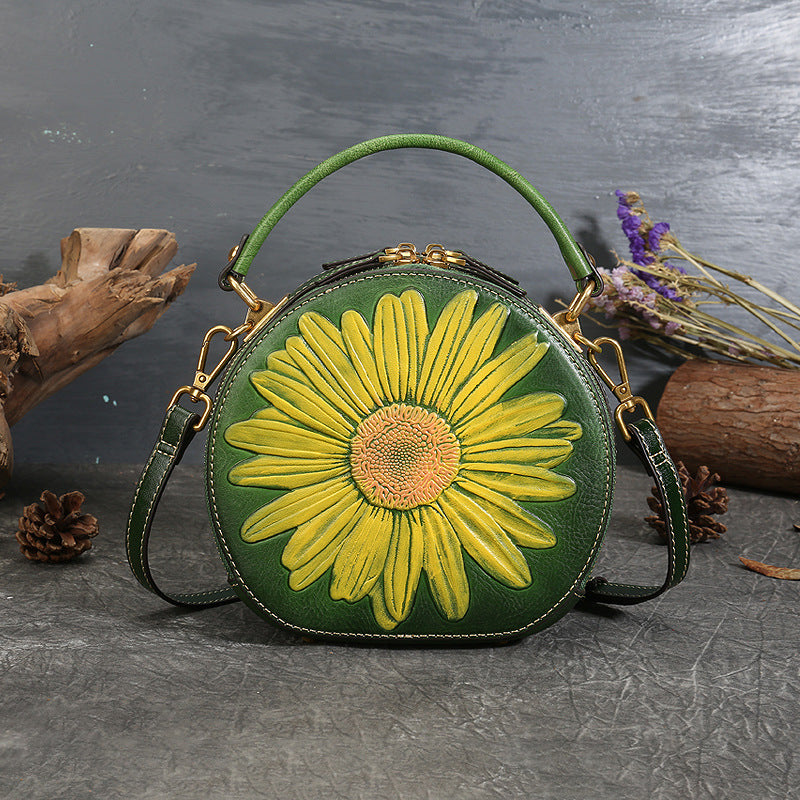 Women's Niche Genuine Leather Retro National Style Round Shoulder Bags