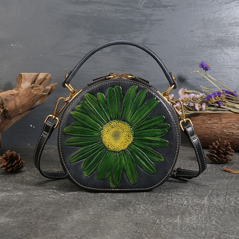 Women's Niche Genuine Leather Retro National Style Round Shoulder Bags