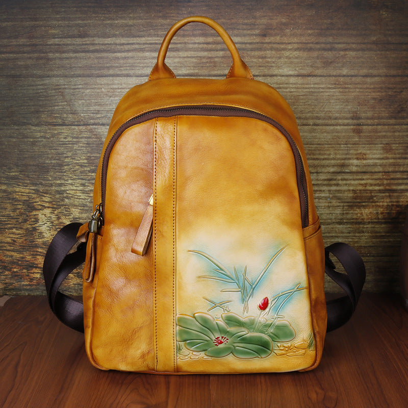 Women's Live Retro Leather Embossing Hand-rub Color Backpacks